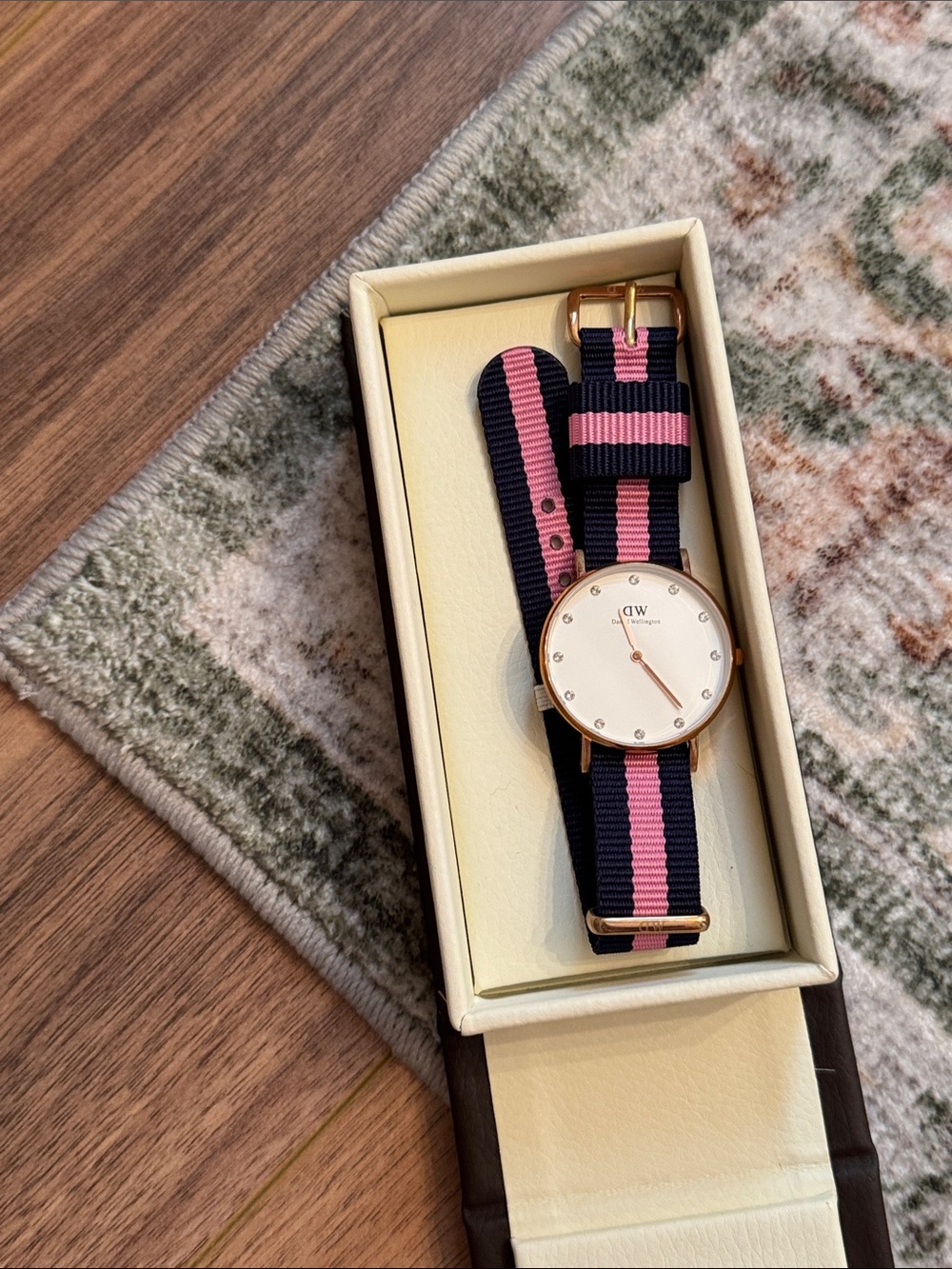 Daniel Wellington Navy and Pink NATO Strap Watch with Rose Gold Case